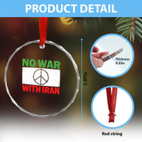 No War With Iran Crystal Glass Ornament Iranian People Support Barbed Wire Peace Sign