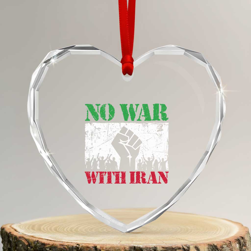 No War With Iran Heart Crystal Glass Ornament Free Iran Peace Seeker Gift