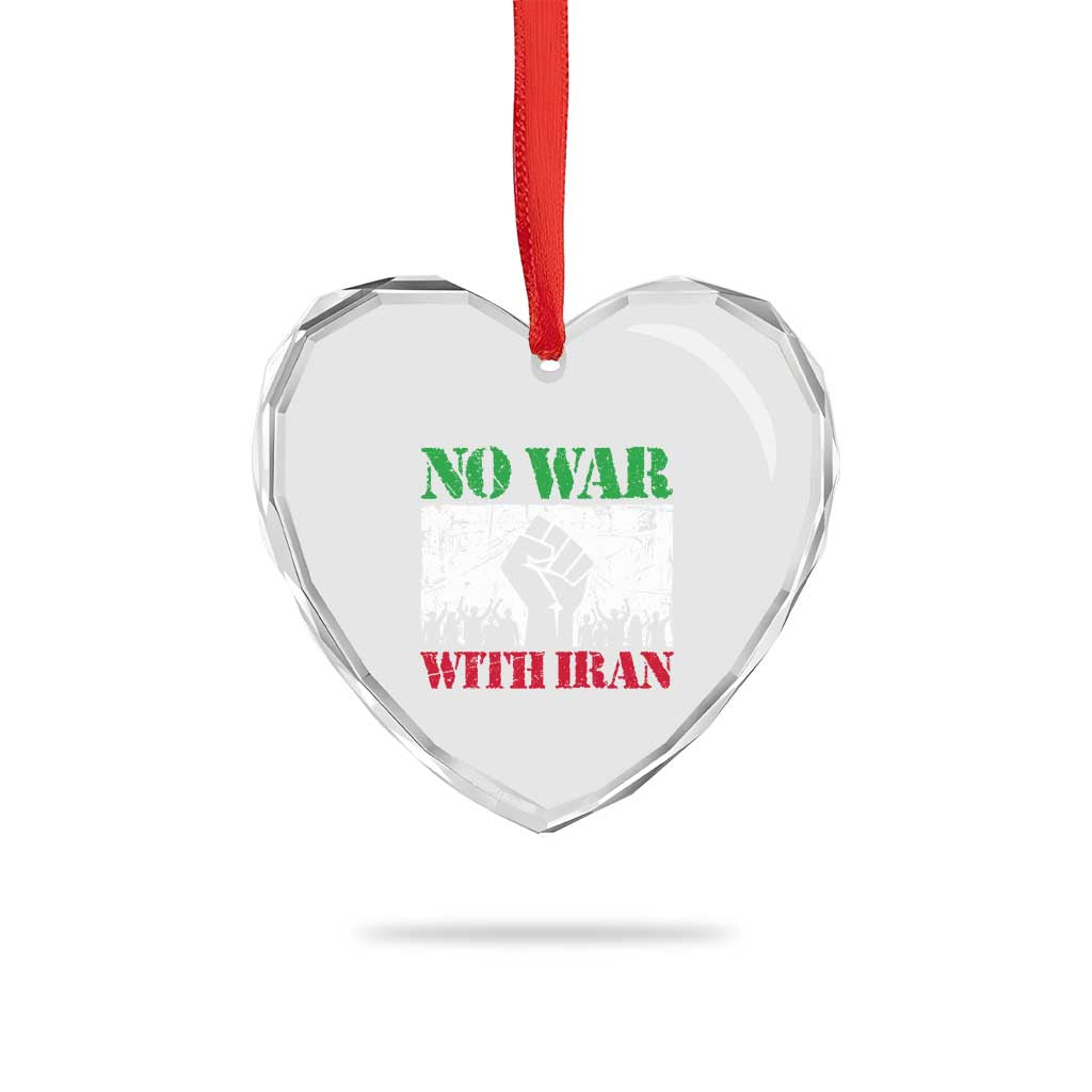 No War With Iran Heart Crystal Glass Ornament Free Iran Peace Seeker Gift