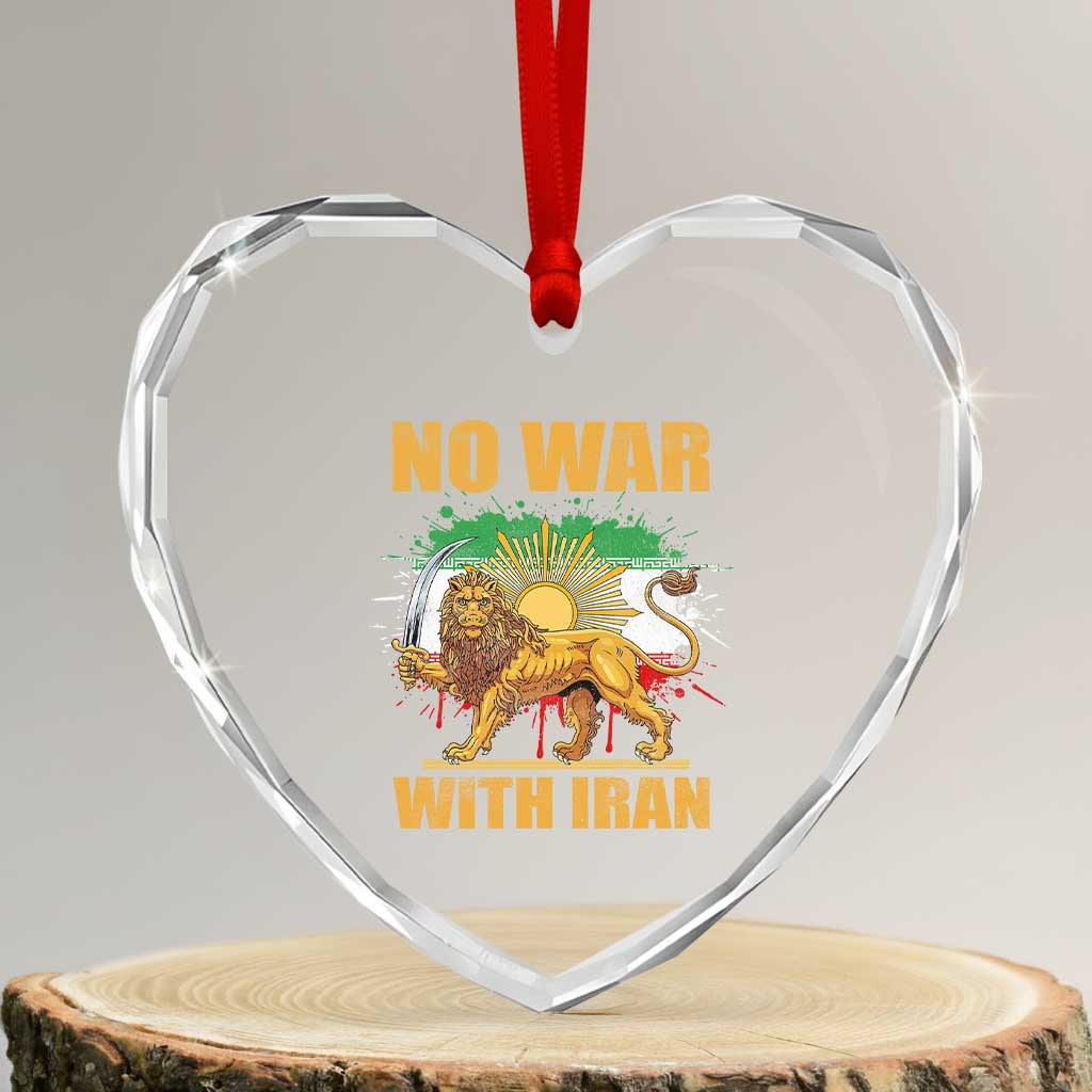 No War With Iran Heart Crystal Glass Ornament Iran Flag Lion And Sun Persian Pride