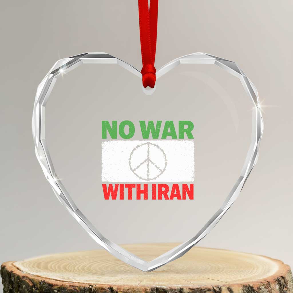 No War With Iran Heart Crystal Glass Ornament Iranian People Support Barbed Wire Peace Sign