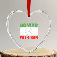 No War With Iran Heart Crystal Glass Ornament Iranian People Support Barbed Wire Peace Sign