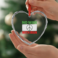 No War With Iran Heart Crystal Glass Ornament Iranian People Support Barbed Wire Peace Sign