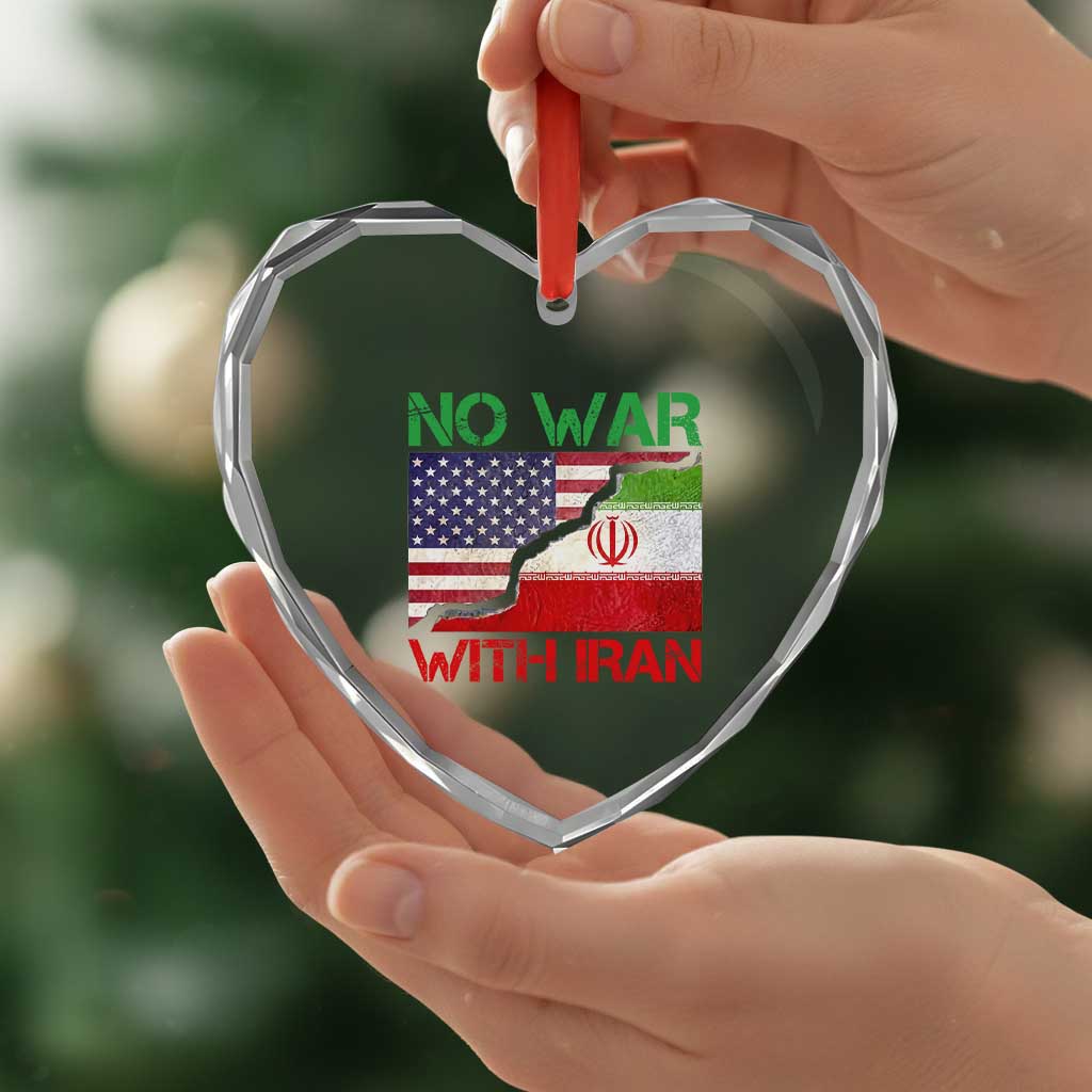 No War With Iran Heart Crystal Glass Ornament Middle East Freedom