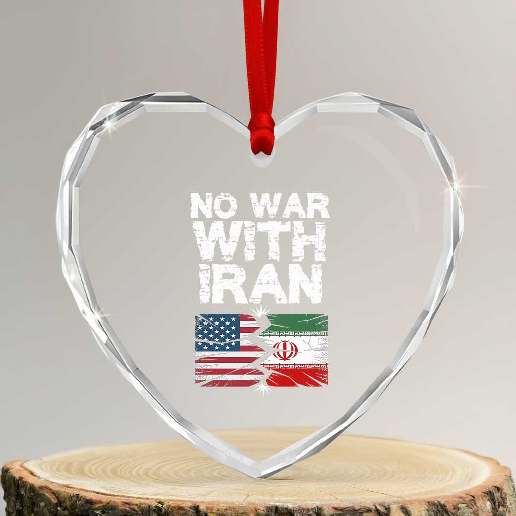No War With Iran Heart Crystal Glass Ornament Support Iranian People Peace