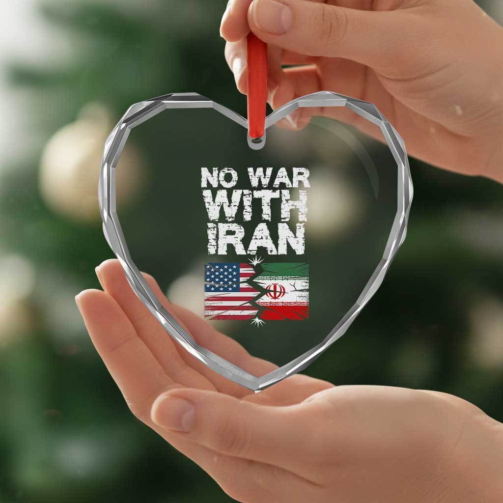 No War With Iran Heart Crystal Glass Ornament Support Iranian People Peace