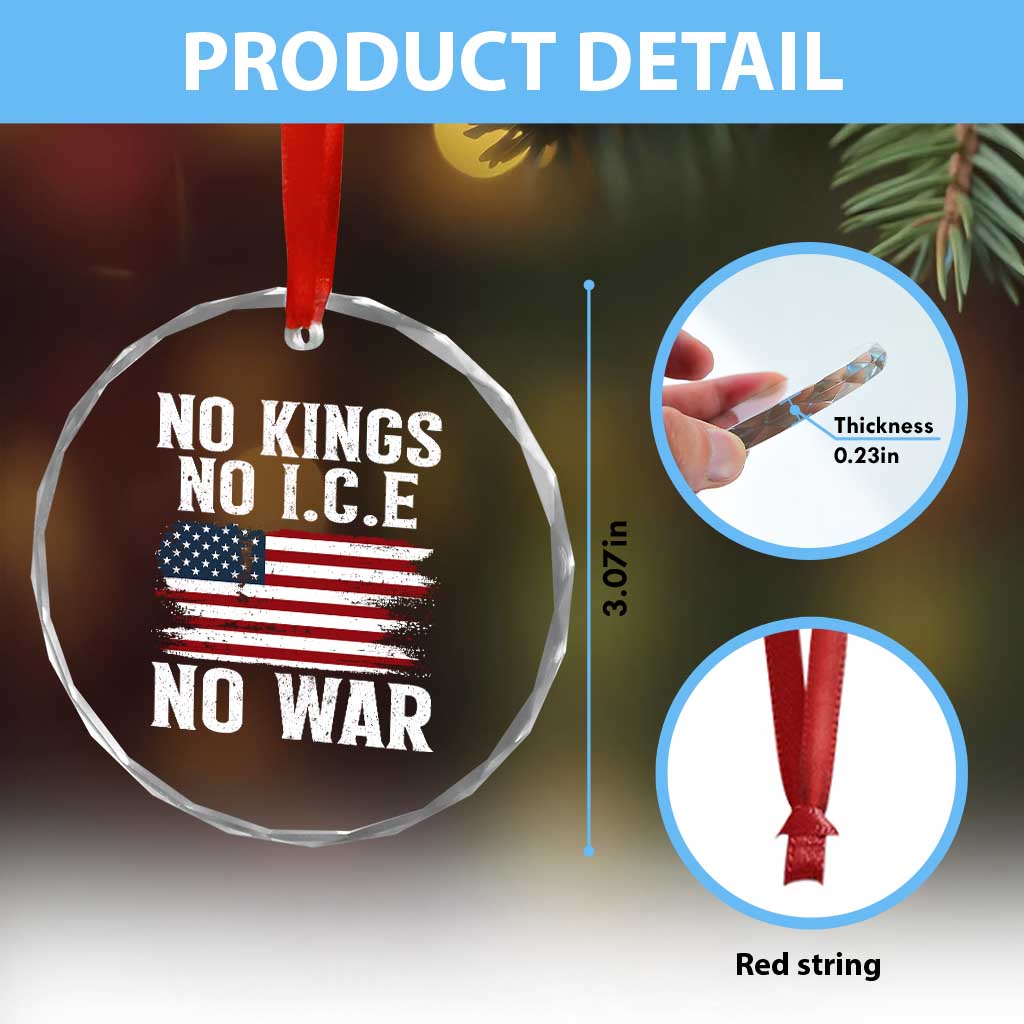 No Wars No Ice No Kings American Flag Crystal Glass Ornament Patriotic Protest Anti War Human Rights