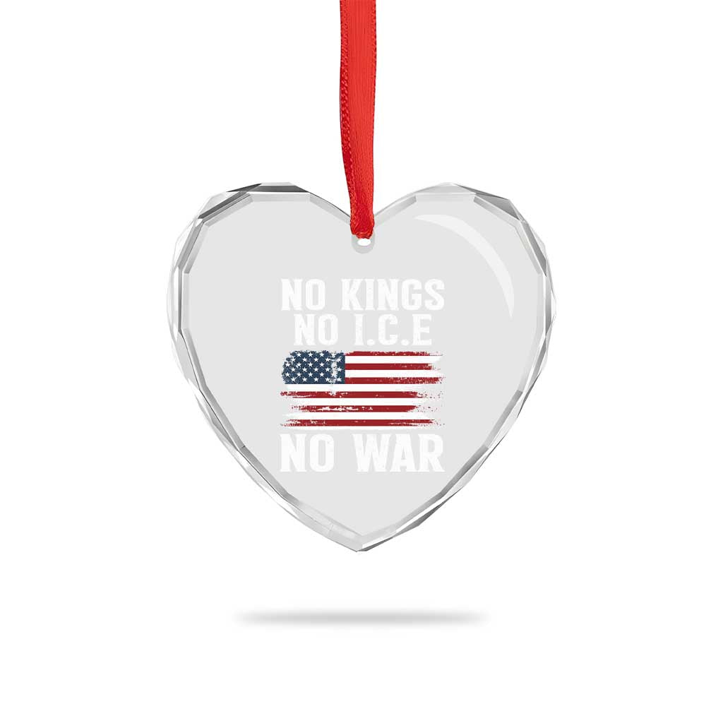 No Wars No Ice No Kings American Flag Heart Crystal Glass Ornament Patriotic Protest Anti War Human Rights
