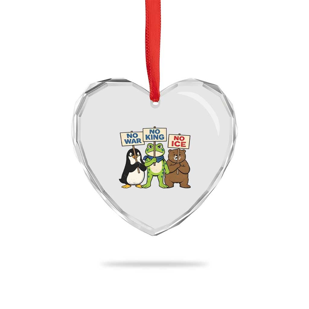 No Wars No Ice No Kings Animal Protest Heart Crystal Glass Ornament Frog Penguin Bear Resist Human Rights Activist