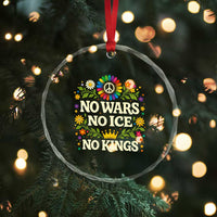 No Wars No ICE No Kings Crystal Glass Ornament Floral Resist Anti War Protest