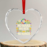 No Wars No ICE No Kings Heart Crystal Glass Ornament Floral Resist Anti War Protest
