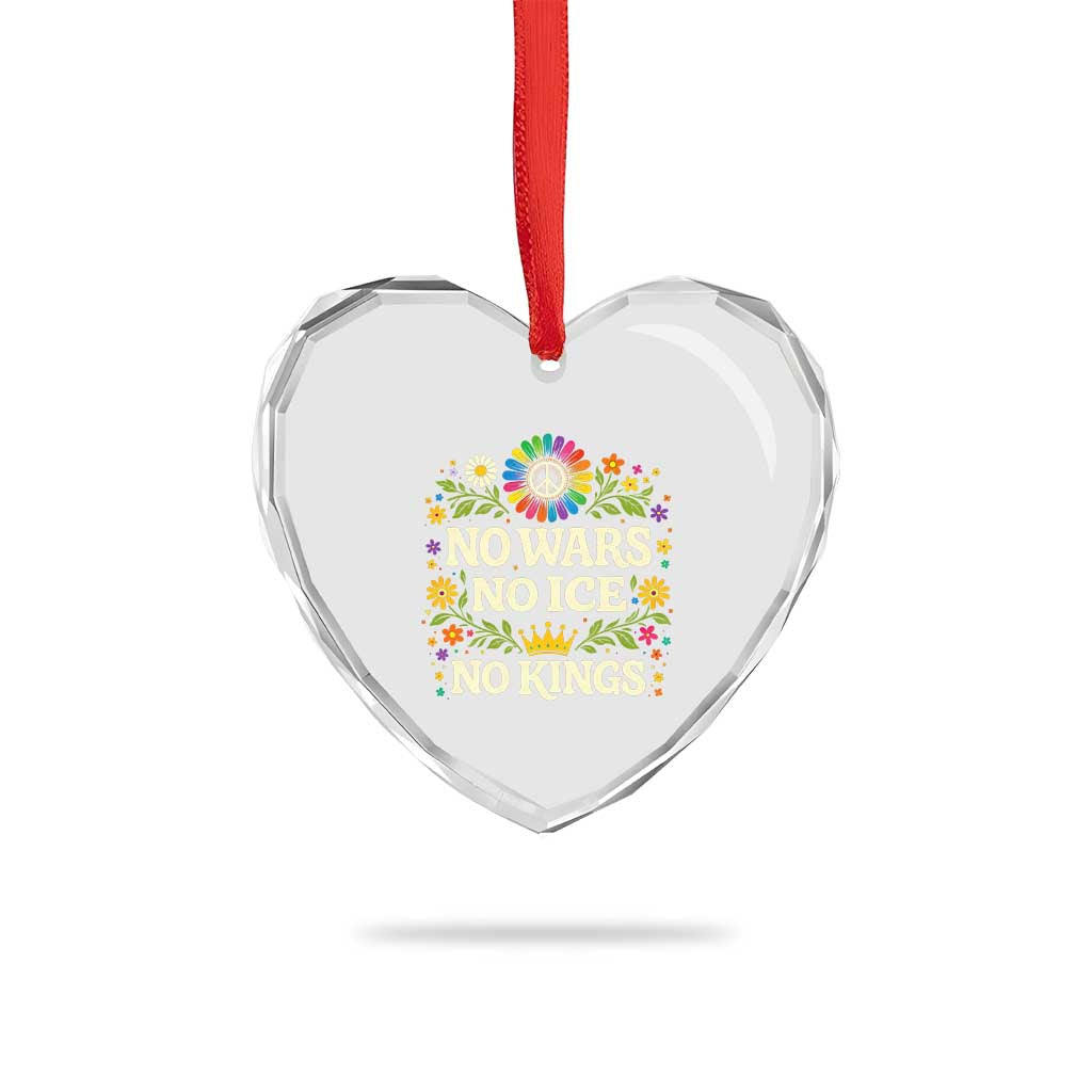 No Wars No ICE No Kings Heart Crystal Glass Ornament Floral Resist Anti War Protest