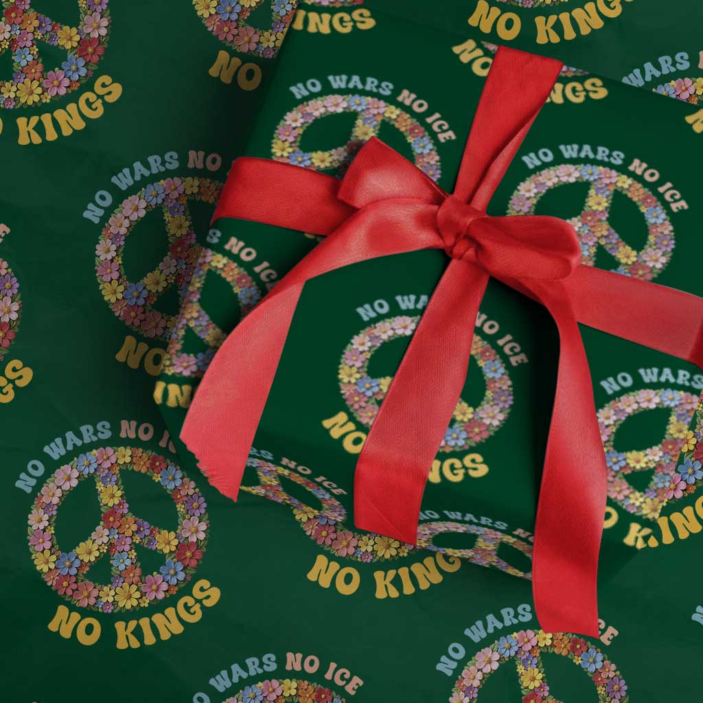 No Wars No Ice No Kings Retro Flower Wrapping Paper Roll Hippie Floral Peace Sign Social Justice Anti War Protest
