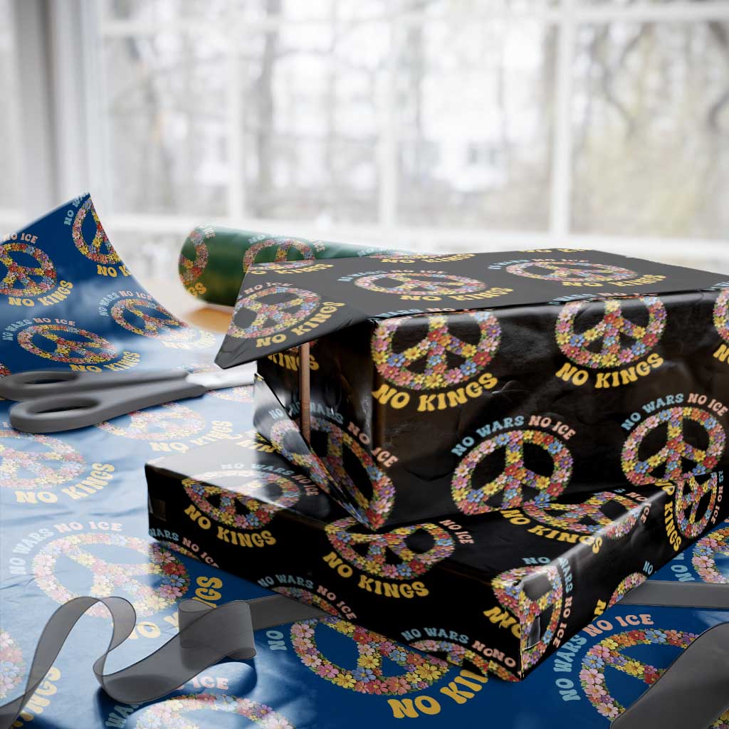 No Wars No Ice No Kings Retro Flower Wrapping Paper Roll Hippie Floral Peace Sign Social Justice Anti War Protest