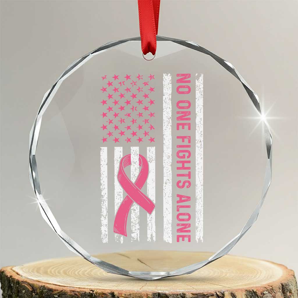 Nobody Fights Alone Pink Ribbon Flag Crystal Glass Ornament Breast Cancer Awareness Support - Wonder Print Shop