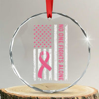 Nobody Fights Alone Pink Ribbon Flag Crystal Glass Ornament Breast Cancer Awareness Support - Wonder Print Shop