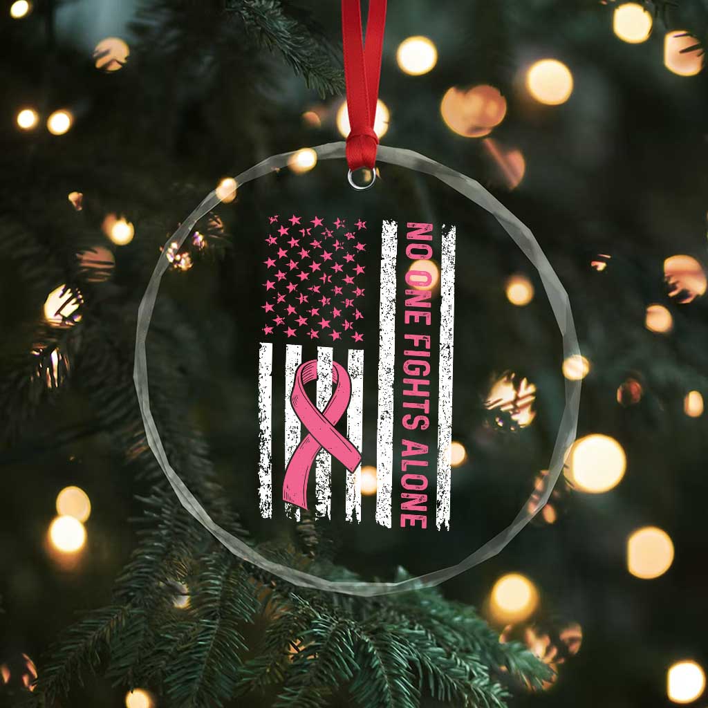 Nobody Fights Alone Pink Ribbon Flag Crystal Glass Ornament Breast Cancer Awareness Support - Wonder Print Shop