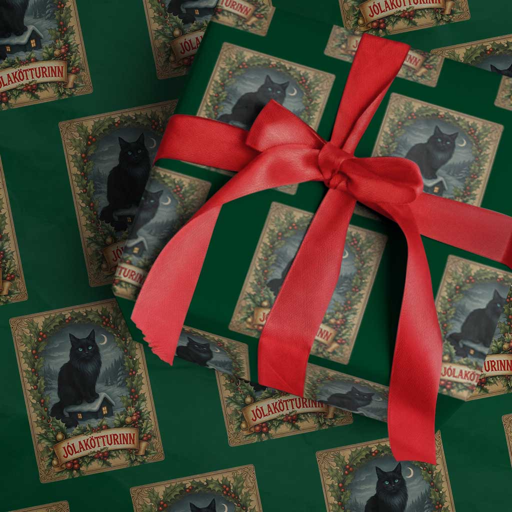 Nordic Christmas Cat Wrapping Paper Roll Jolakotturinn Yule Cat Icelandic - Wonder Print Shop