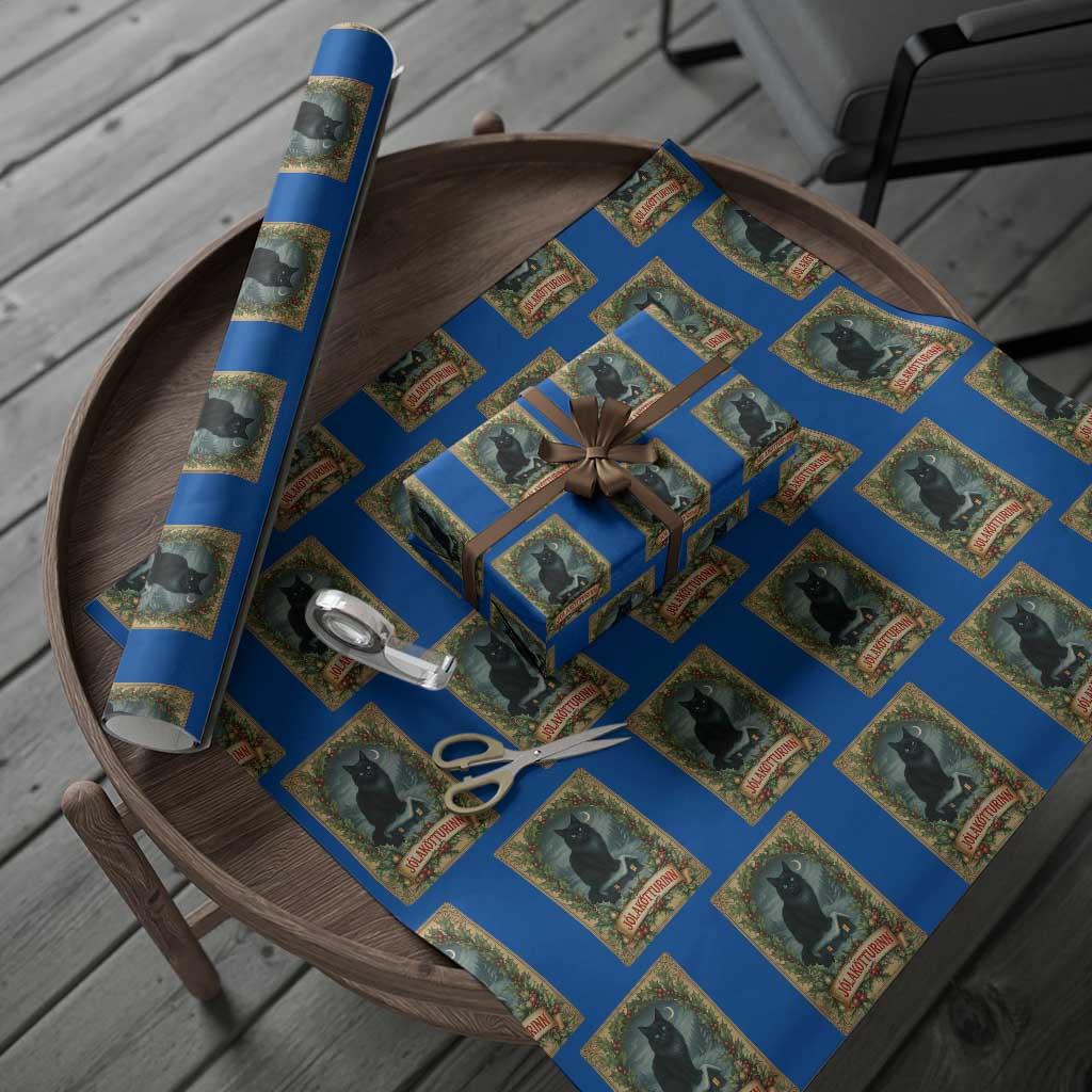 Nordic Christmas Cat Wrapping Paper Roll Jolakotturinn Yule Cat Icelandic - Wonder Print Shop