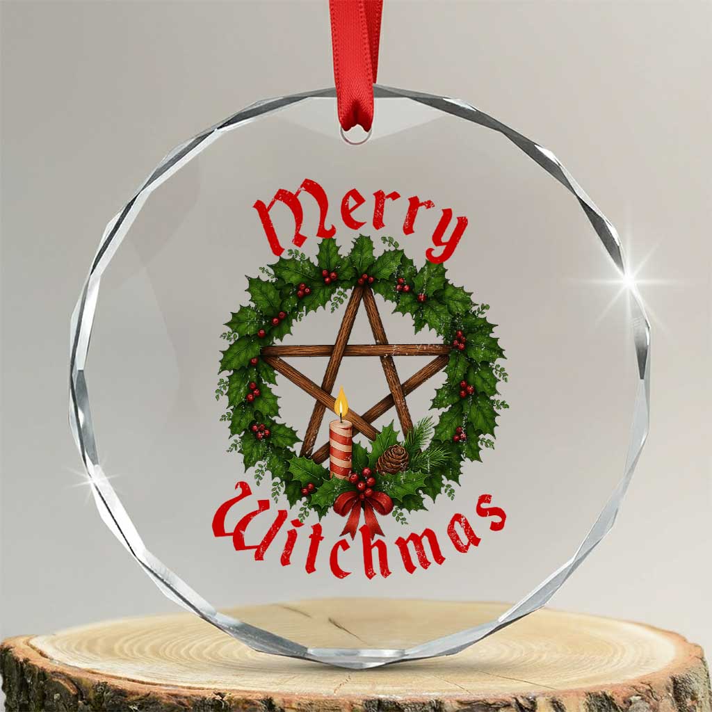 Nordic Christmas Crystal Glass Ornament Merry Witchmas Pagan Yule Xmas Wreath - Wonder Print Shop