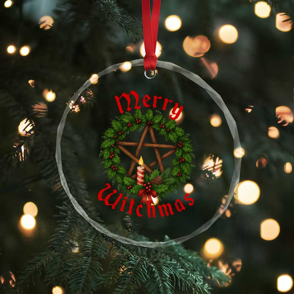 Nordic Christmas Crystal Glass Ornament Merry Witchmas Pagan Yule Xmas Wreath - Wonder Print Shop