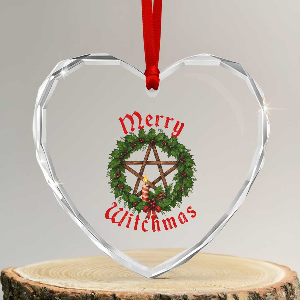 Nordic Christmas Heart Crystal Glass Ornament Merry Witchmas Pagan Yule Xmas Wreath - Wonder Print Shop