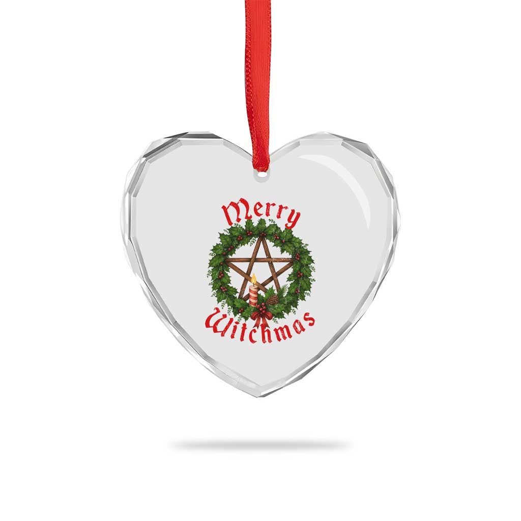 Nordic Christmas Heart Crystal Glass Ornament Merry Witchmas Pagan Yule Xmas Wreath - Wonder Print Shop