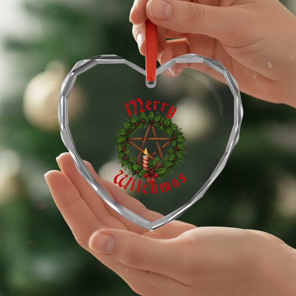 Nordic Christmas Heart Crystal Glass Ornament Merry Witchmas Pagan Yule Xmas Wreath - Wonder Print Shop