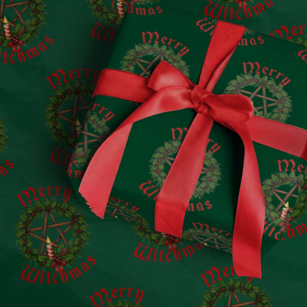Nordic Christmas Wrapping Paper Roll Merry Witchmas Pagan Yule Xmas Wreath - Wonder Print Shop