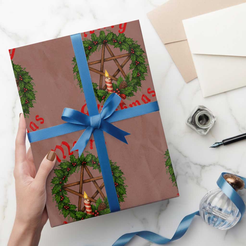 Nordic Christmas Wrapping Paper Roll Merry Witchmas Pagan Yule Xmas Wreath - Wonder Print Shop