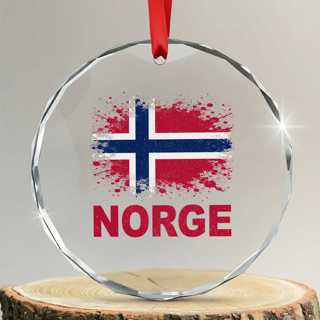 Norge Flag Crystal Glass Ornament Norway Watercolor Splatter Vintage Norwegian Pride Patriotic