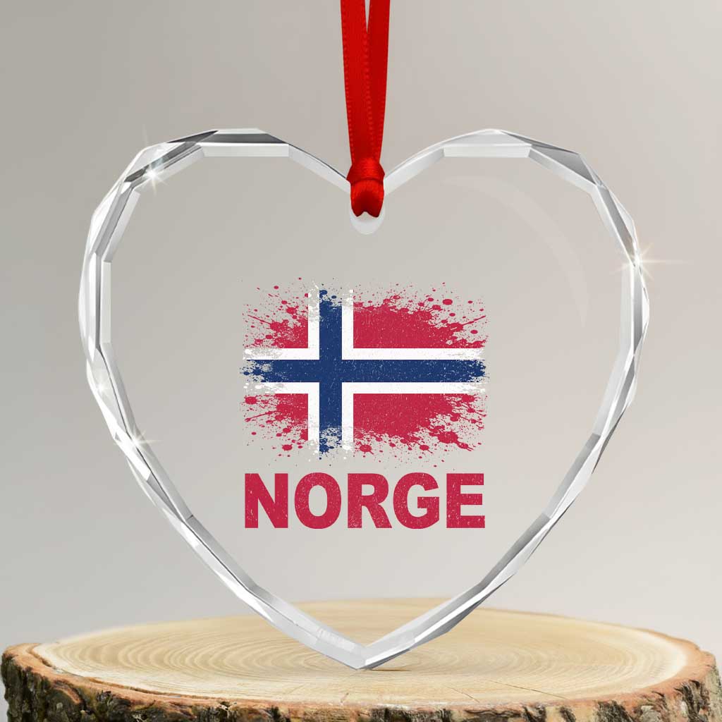 Norge Flag Heart Crystal Glass Ornament Norway Watercolor Splatter Vintage Norwegian Pride Patriotic