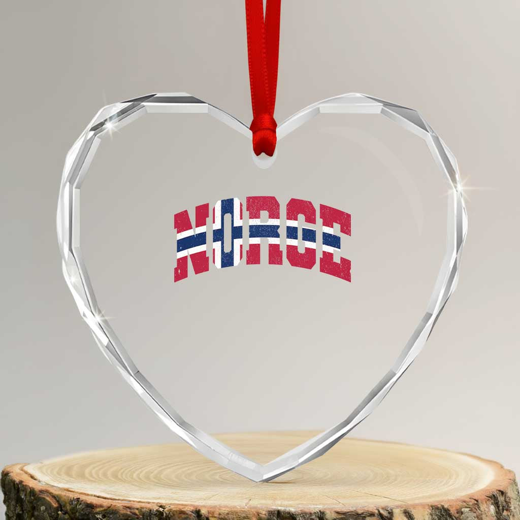 Norge Flag Heart Crystal Glass Ornament Varsity Lettering Vintage Distressed Norway Norwegian Pride Scandinavian