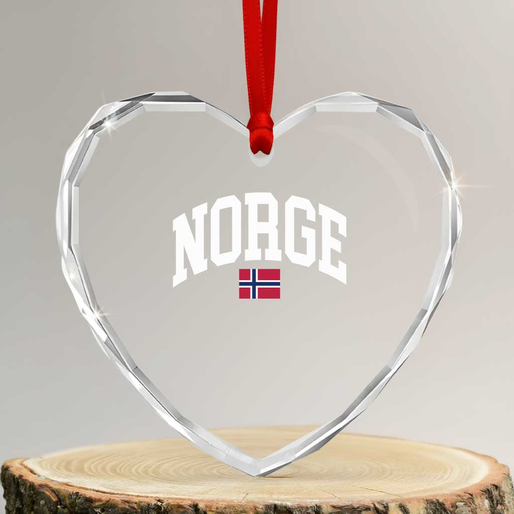 Norge Norway Flag Heart Crystal Glass Ornament Retro Varsity Lettering Norwegian Pride Scandinavian Heritage Graphic