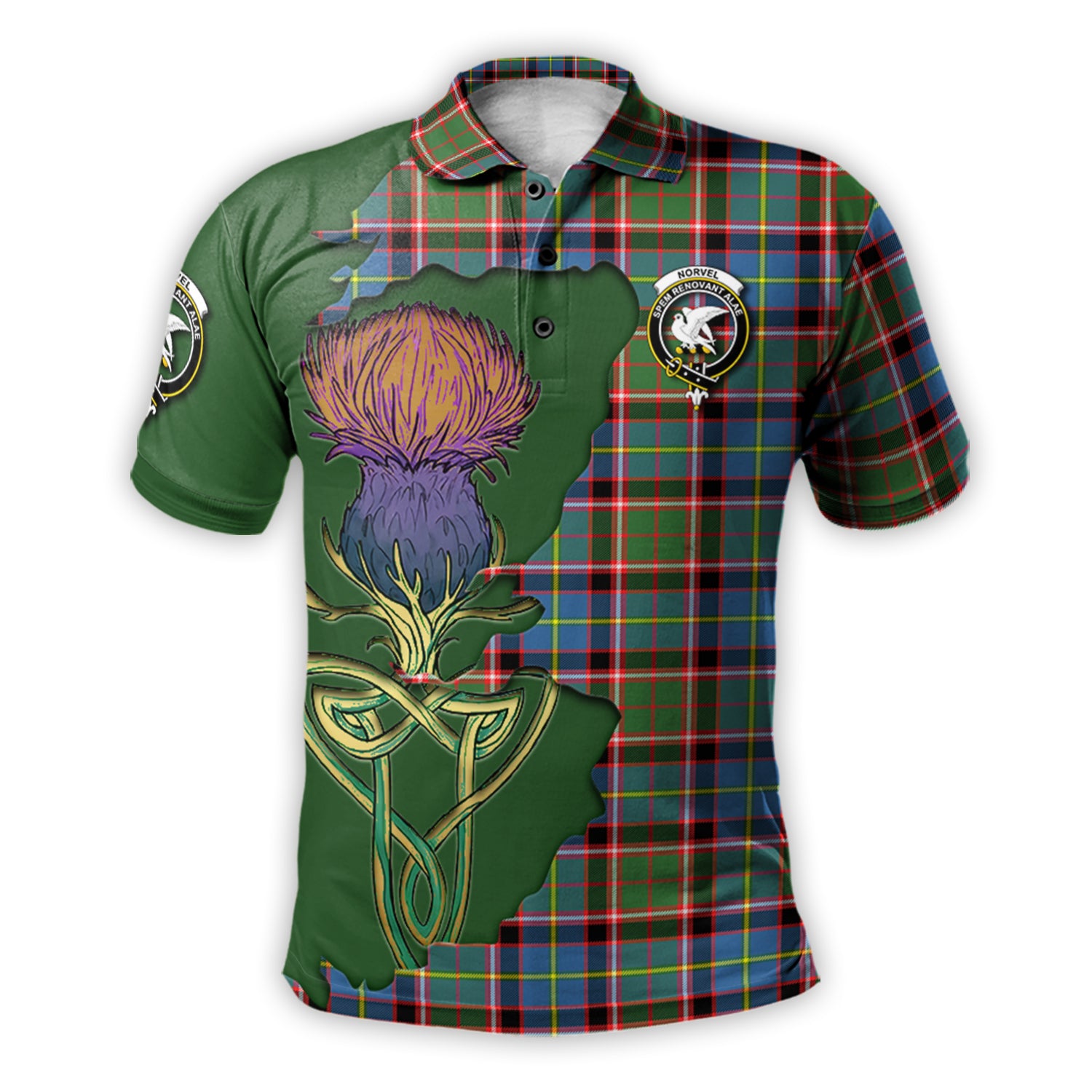 norvel-tartan-family-crest-polo-shirt-tartan-plaid-with-thistle-and-scotland-map-polo-shirt