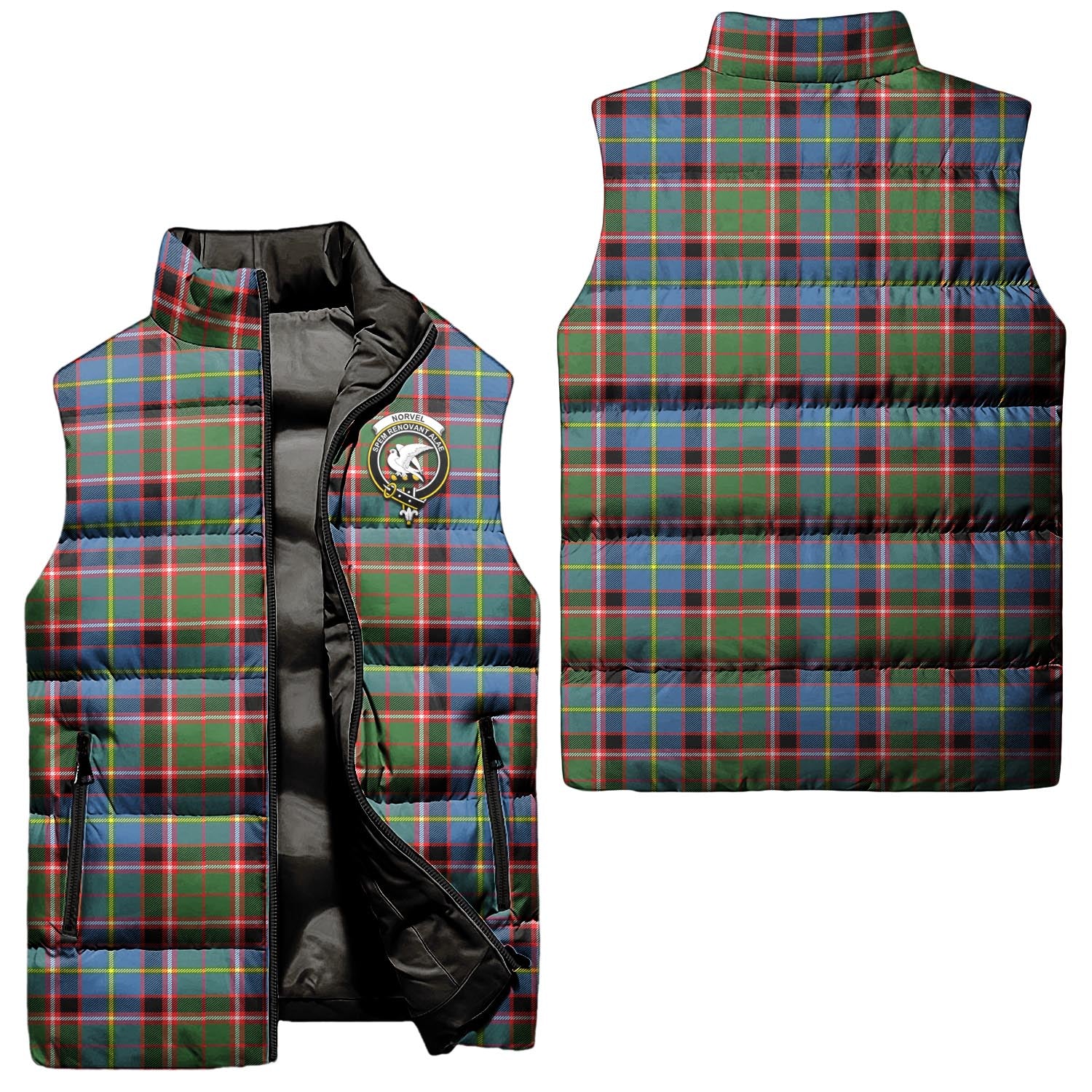 norvel-clan-puffer-vest-family-crest-plaid-sleeveless-down-jacket