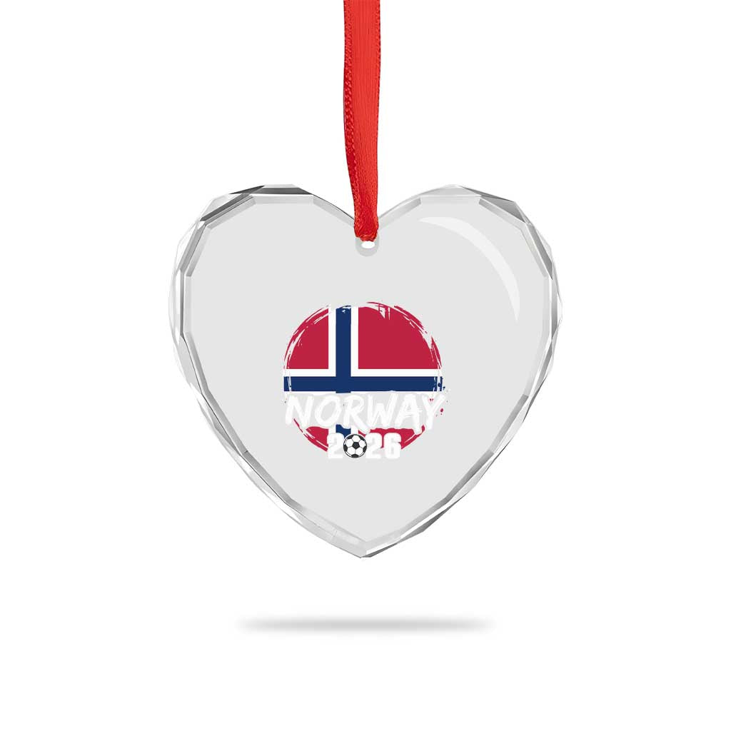 Norway 2026 Soccer Football Fan Norwegian Flag Heart Crystal Glass Ornament
