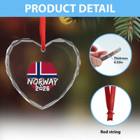 Norway 2026 Soccer Football Fan Norwegian Flag Heart Crystal Glass Ornament