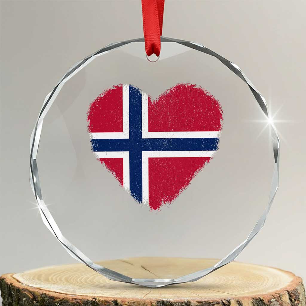 Norway Flag Heart Crystal Glass Ornament Vintage Distressed Norge Norwegian Pride Patriotic Scandinavian Love Graphic