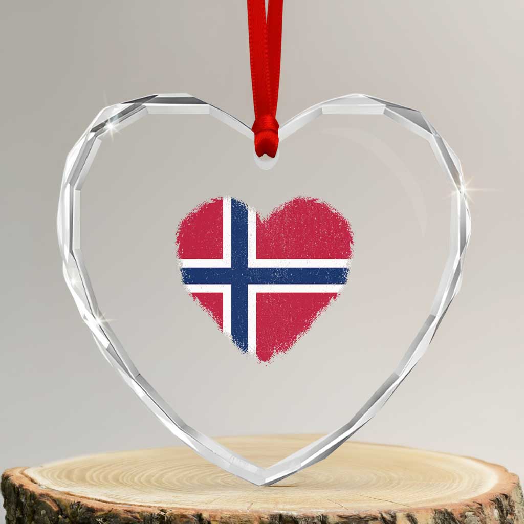 Norway Flag Heart Heart Crystal Glass Ornament Vintage Distressed Norge Norwegian Pride Patriotic Scandinavian Love Graphic