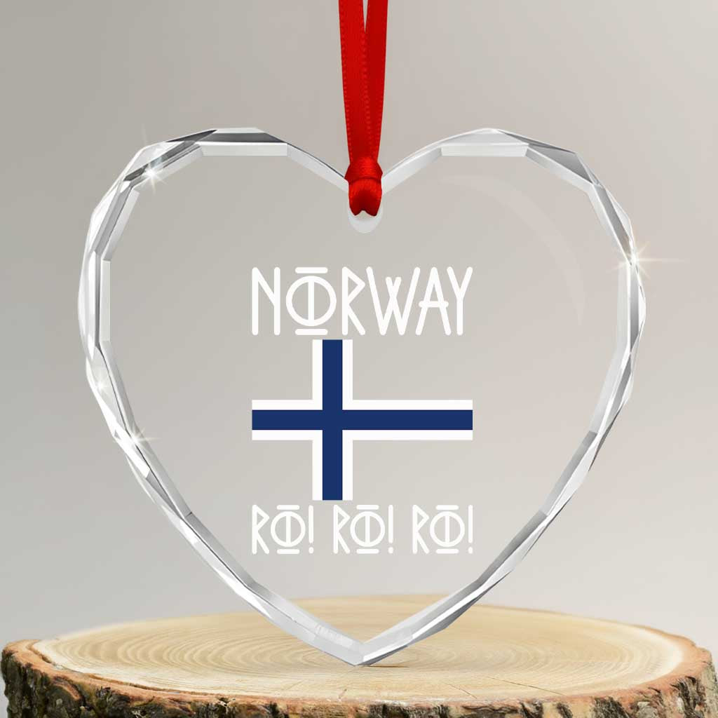 Norway Flag Ro Ro Ro Norse Rune Typography Graphic Heart Crystal Glass Ornament Norge Football Fans Norwegian Pride