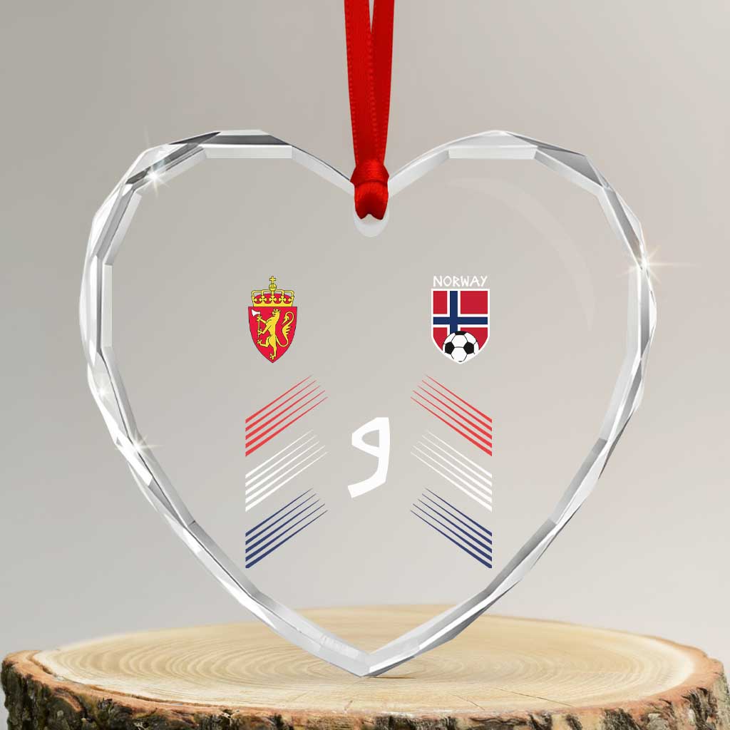 Norway Football Crest Jersey Style Heart Crystal Glass Ornament Number 9 Viking Athletic for Soccer Fan