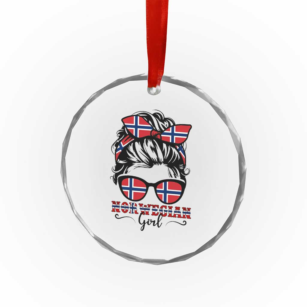 Norway Messy Bun Girl Norwegian Flag Crystal Glass Ornament