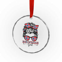 Norway Messy Bun Girl Norwegian Flag Crystal Glass Ornament
