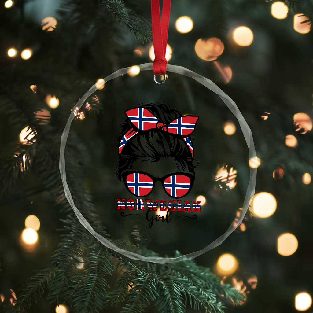 Norway Messy Bun Girl Norwegian Flag Crystal Glass Ornament