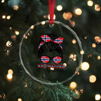 Norway Messy Bun Girl Norwegian Flag Crystal Glass Ornament
