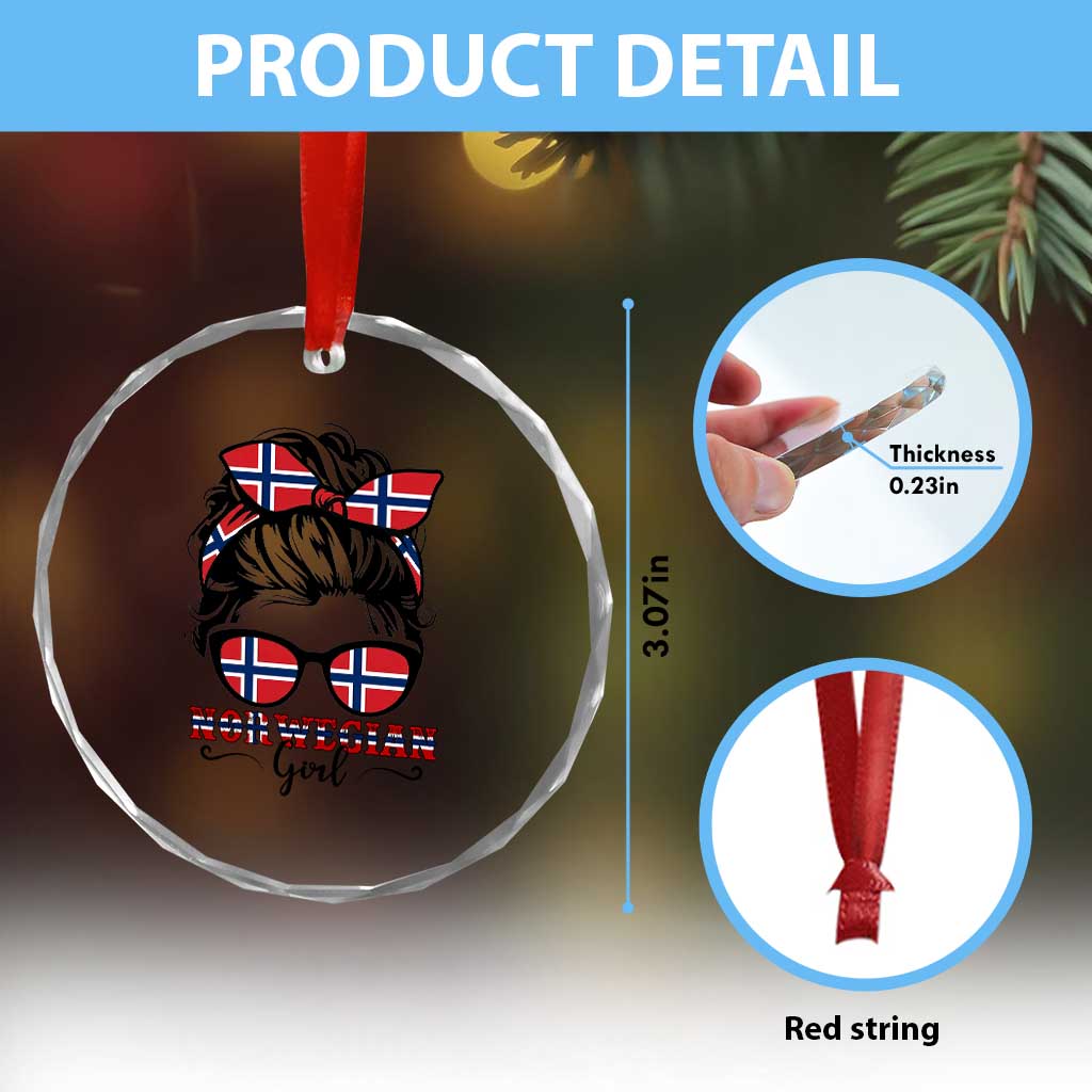 Norway Messy Bun Girl Norwegian Flag Crystal Glass Ornament