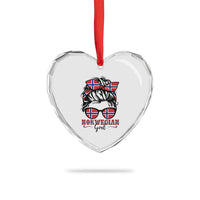 Norway Messy Bun Girl Norwegian Flag Heart Crystal Glass Ornament