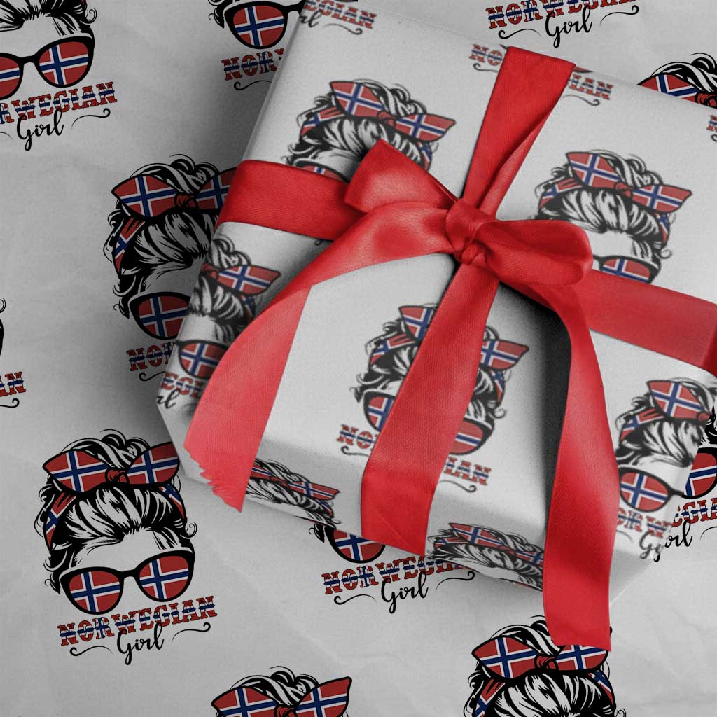 Norway Messy Bun Girl Norwegian Flag Wrapping Paper Roll