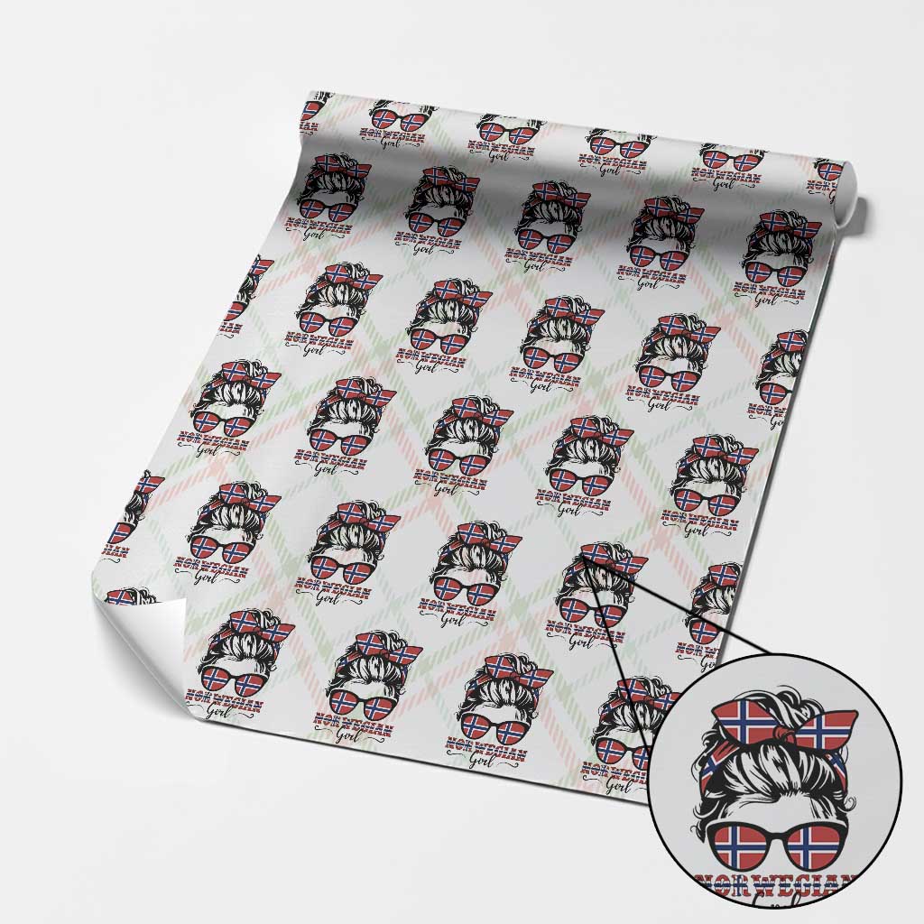 Norway Messy Bun Girl Norwegian Flag Wrapping Paper Roll